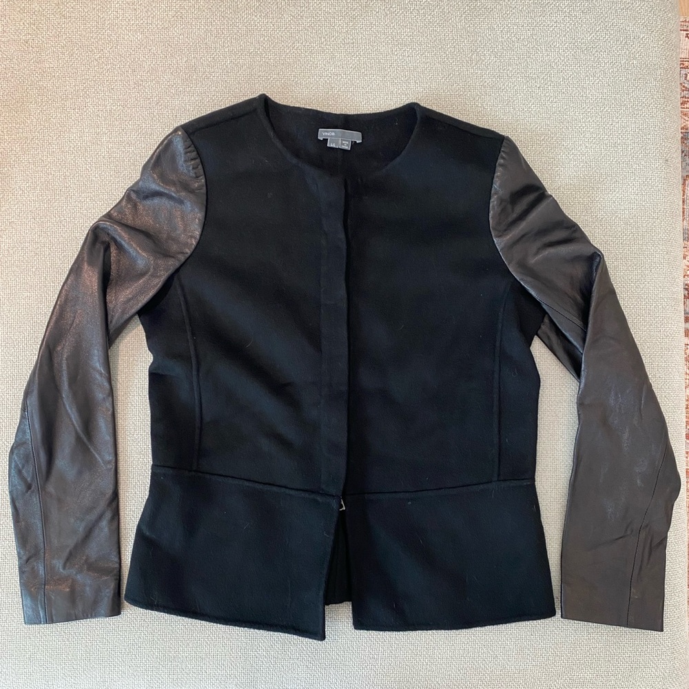 Like New Vince Wool Jacket with Leather Sleeves - Size L